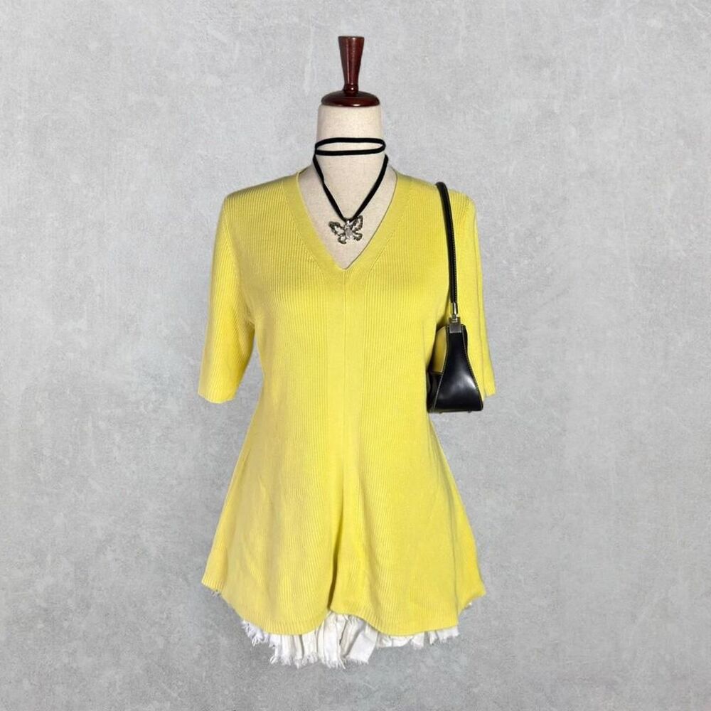 Isaac Mizrahi Live! Yellow Knit Shirt Sleeve Tunic Top Sz M